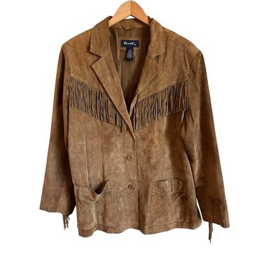 Denim & Co Suede Leather Fringe Jacket Womens 1X Western Boho Tan Brown Blazer | eBay | eBay US