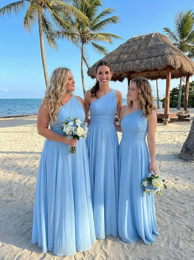 CuteMe Chiffon One Shoulder Bridesmaid Dress for Women Ruched Long Formal Dress with Pockets CC00... | Amazon (US)