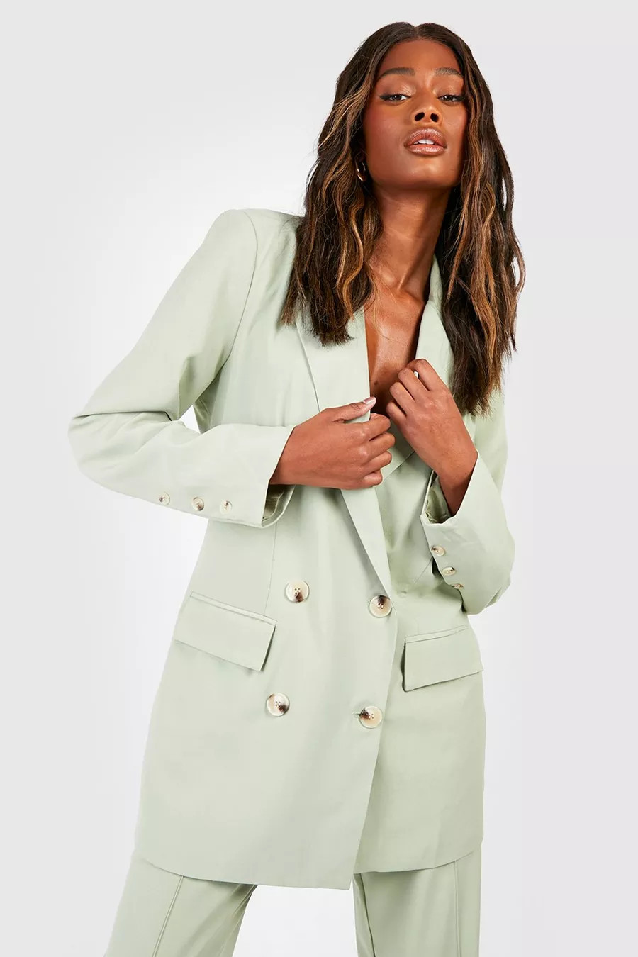 Linen Look Mock Horn Double Breasted Blazer | Boohoo.com (US & CA)