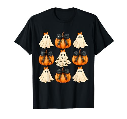 Halloween Coquette Bow Pumpkin Ghost Spooky Boo Women Girl T-Shirt | Amazon (US)