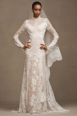 Watters Frances High-Neck Lace Sheath Wedding Gown | Anthropologie (US)