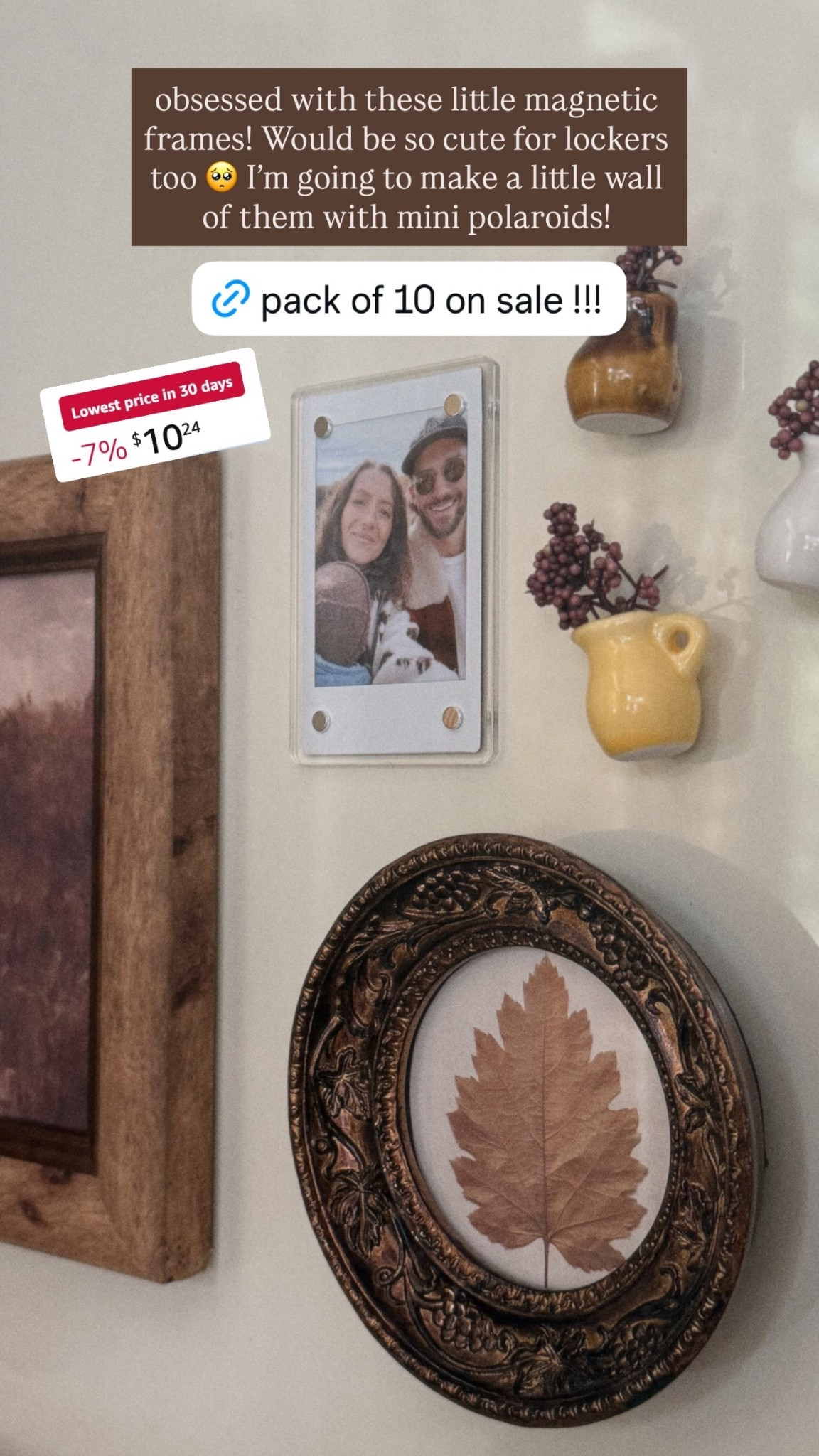 obsessed with these little magnetic frames! Would be so cute for lockers too 🥺 I’m going to make a little wall of them with mini polaroids!