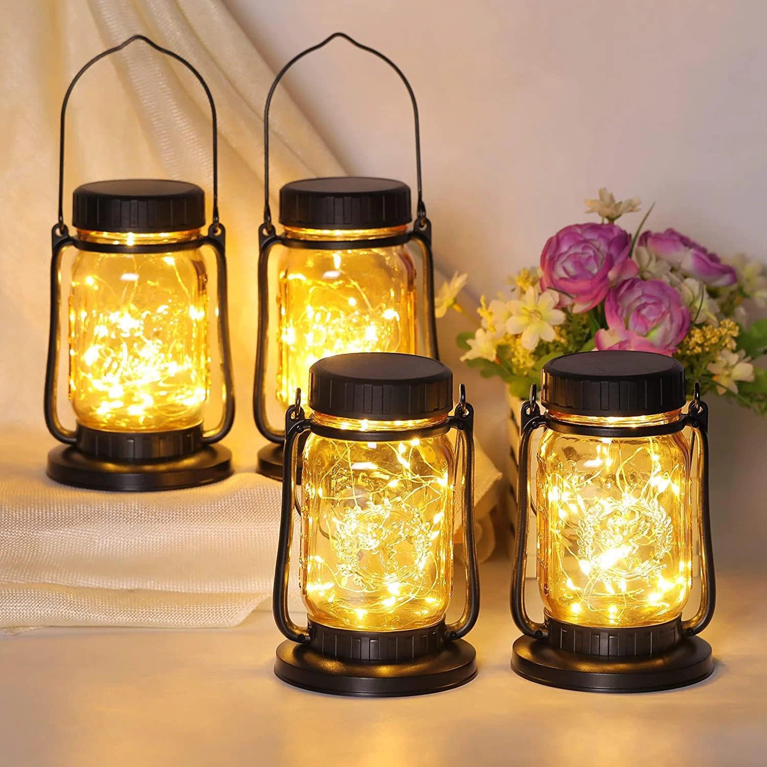 10'' Solar Powered Integrated LED Outdoor Lantern (Set of 4) | Wayfair North America