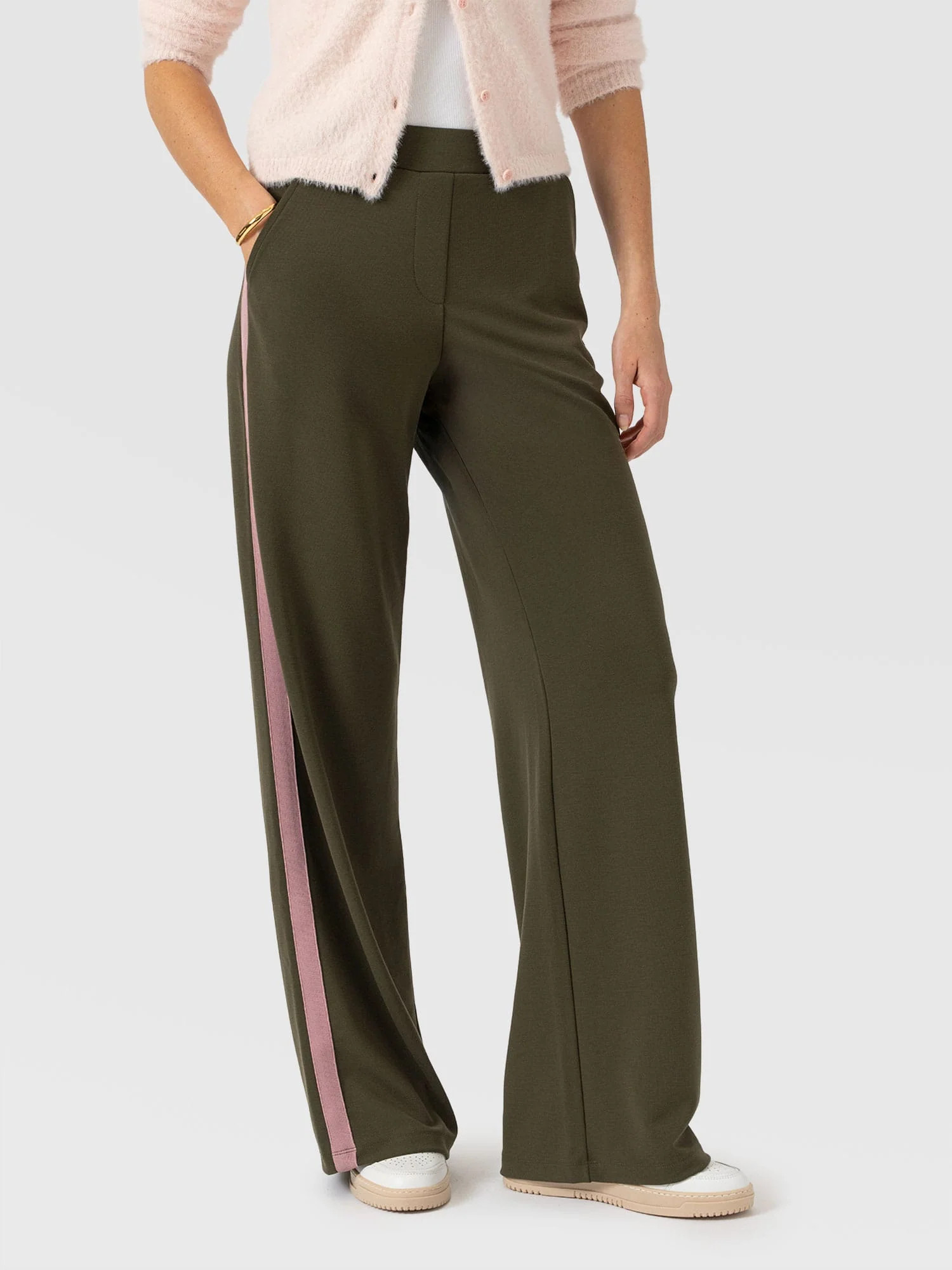 Hoxton Straight Leg Pant - Khaki - Pink Stripe | Saint + Sofia UK