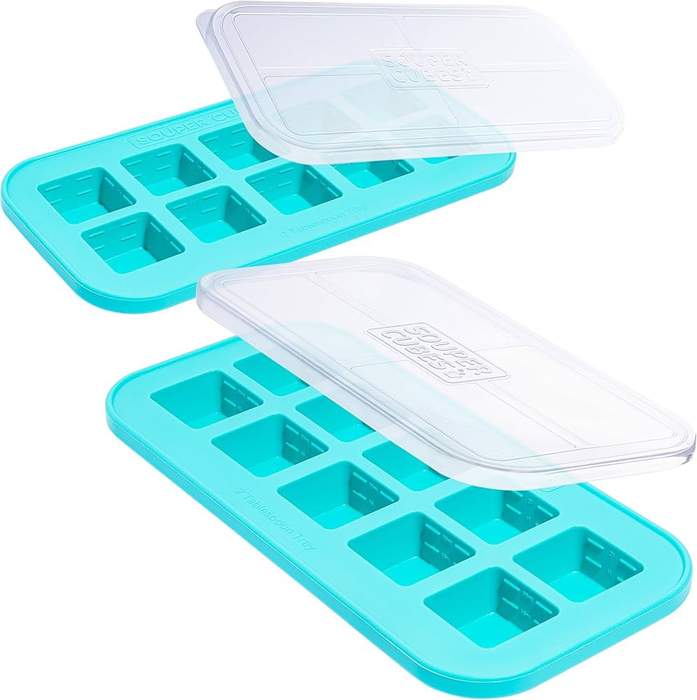 Souper Cubes 2 Tablespoon / 1 Oz. Freezing Tray with lid, Aqua color, Pack of Two. Freeze Food, I... | Amazon (US)