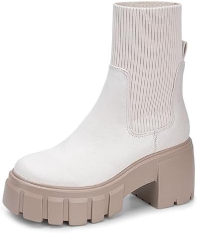 FITORY Womens Chelsea Boots, Elastic Ankle Booties with Chunky Mid Heel and Lug Sole, Comfy Trend... | Amazon (US)