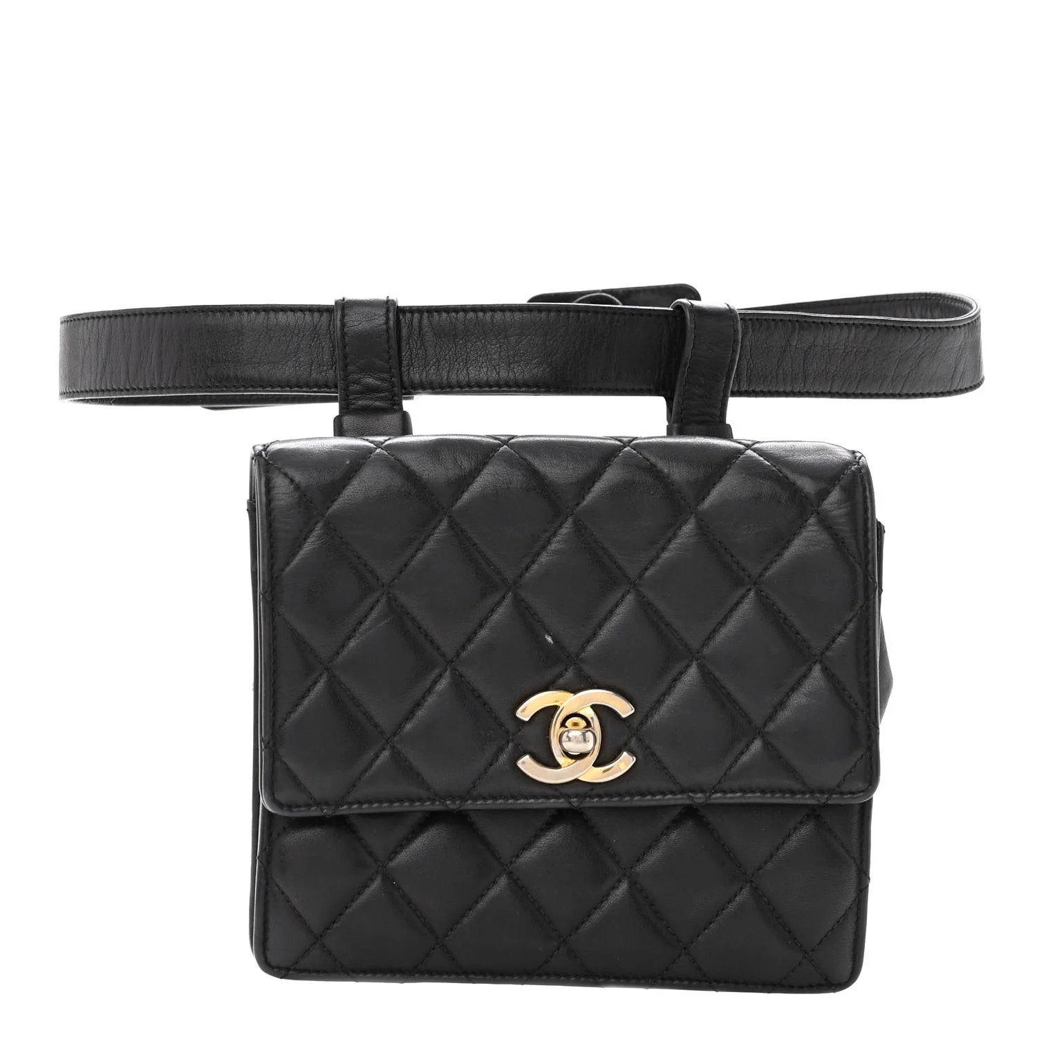 Lambskin Quilted Flap Waist Belt Bag 75 30 Black | FASHIONPHILE (US)