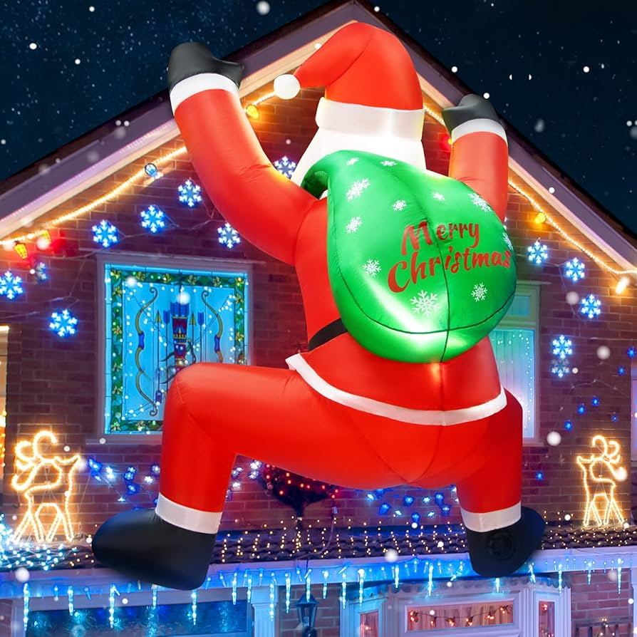 6FT Christmas Inflatable Decorations Hanging Santa Built-in Bright LEDs, Climbing Santa Claus wit... | Amazon (US)