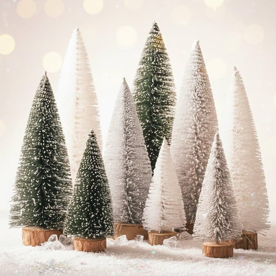 9 PCS Mini Christmas Tree – Bottle Brush Trees in Dark Green, White, and Silver – 3 Sizes (10... | Amazon (CA)