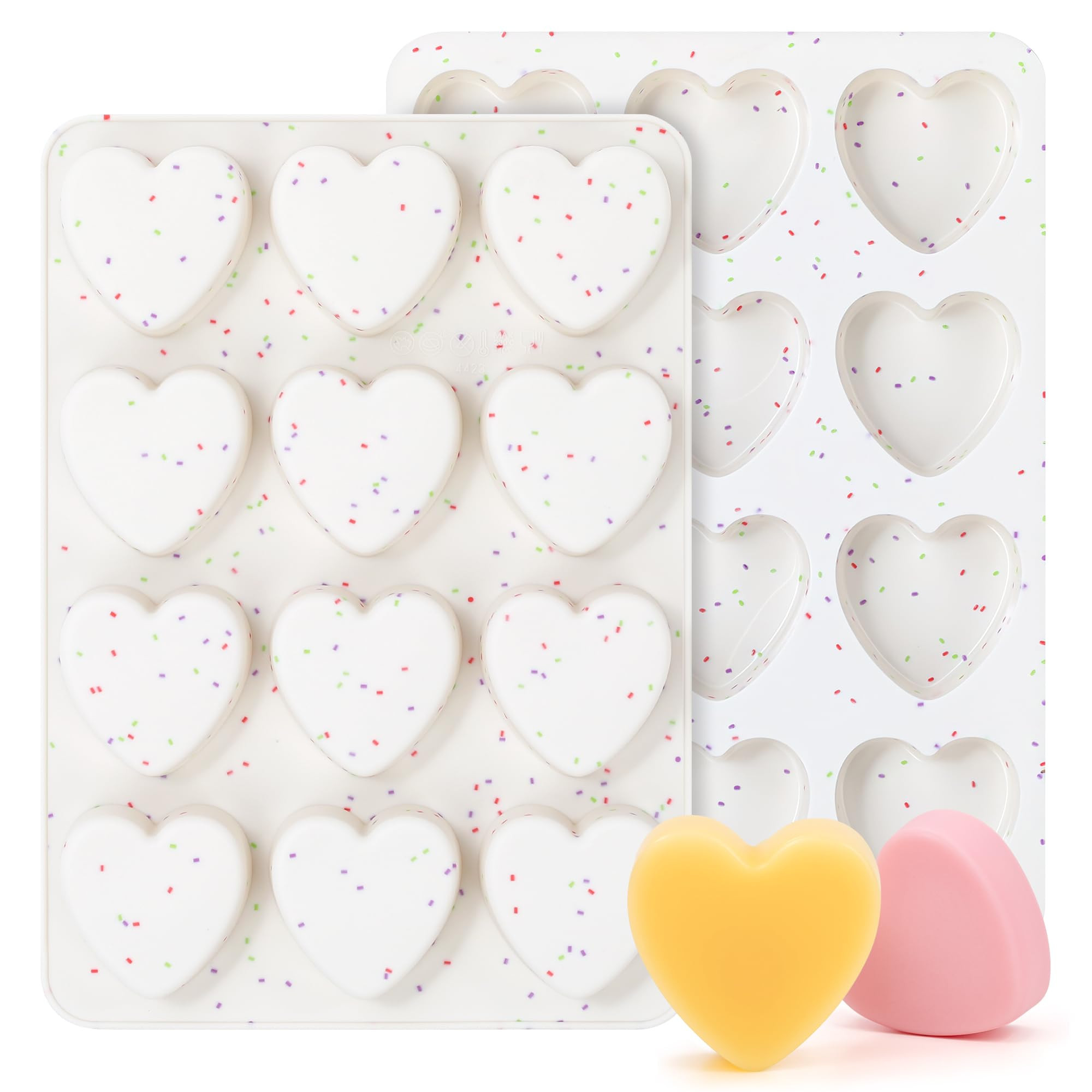 2 Inch Small Heart Shaped Silicone Molds for Chocolate, Candy, Cake, Soap (Set of 2, Cream) | Amazon (US)
