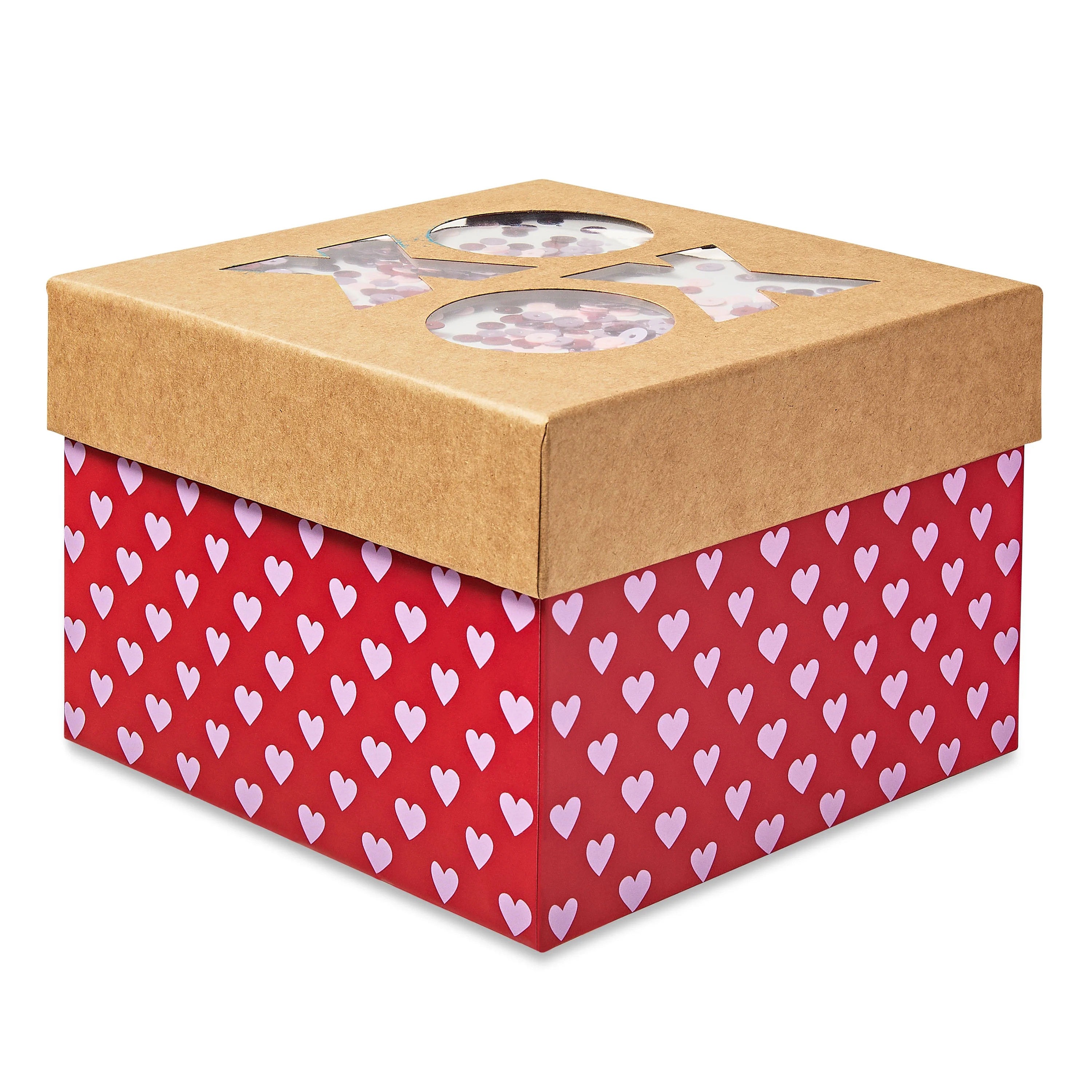 Valentine's Day Brown/Red/Pink Large Square XOXO Confetti Gift Box, 6.25 in x 6.25 in x 4.25 in, ... | Walmart (US)
