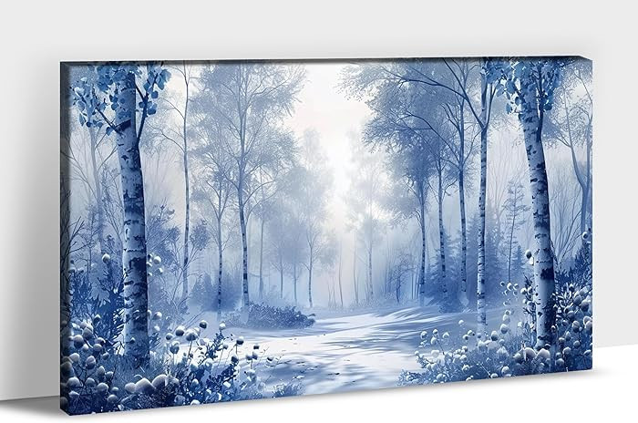 UZMKM Modern Birch Tree Canvas Wall Art for Living Room, Light Blue White Birch Tree Picture Prin... | Amazon (US)