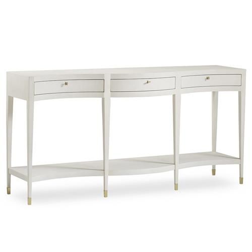 Century Monroe Regency White Faux Shagreen Brass Accent 3 Drawer Rectangular Console | Kathy Kuo Home