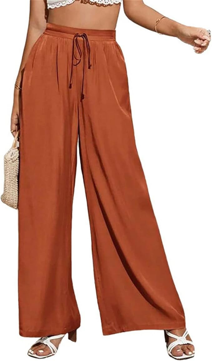 Cotton Wide Leg Pants for Women Light Weight Loose Fit Summer Trousers Drawstring High Waist Pala... | Amazon (US)