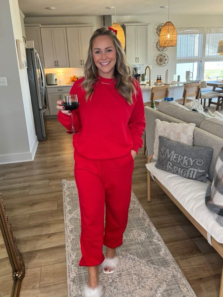 Styling this red 2 piece matching set from Old Navy for the perfect midsize Christmas day outfit! Since these pieces are oversized, I chose a size small on top and medium on bottom. They are both available in multiple colors AND regular, tall, petite. I am wearing the color Robbie Red. 

Embrace the coziness on Christmas morning by pairing this outfit with comfy slippers. Elevate your look for Christmas day by adding a cute headband and chic booties, striking the perfect balance between comfort and style. Conclude the holiday festivities in style—tie a velvet bow in your hair, swap your booties for festive high heels, and, of course, accessorize with a glass of wine! 

#midsize #appleshape #size10influencer  #OldNavyStyle #spottedinOldNavy

#LTKHoliday #LTKfindsunder50 #LTKmidsize