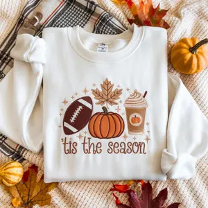 Embroidered Cozy Fall Sweatshirt, Pumpkin Spice Latte Shirt, Tis the Season Shirt, Touchdown Fall... | Etsy (Global)