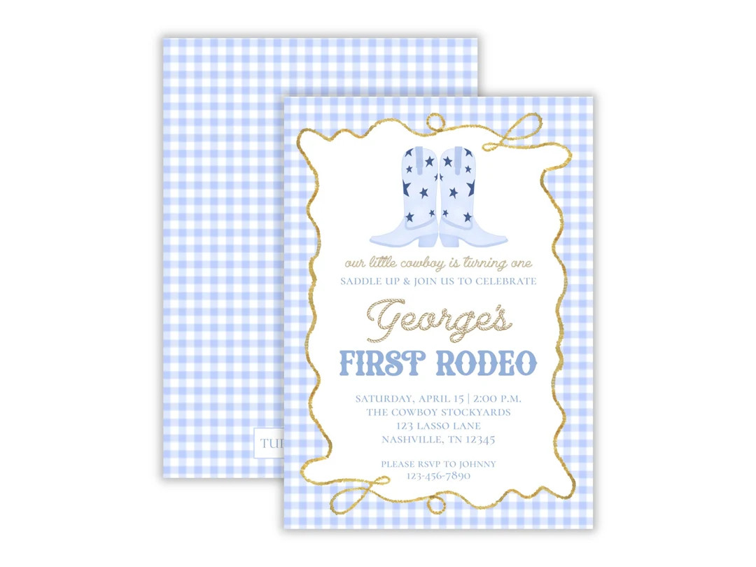 Preppy Boy's First Rodeo Invitation Watercolor Boy's First Rodeo Birthday Party Preppy Toddler Co... | Etsy (US)