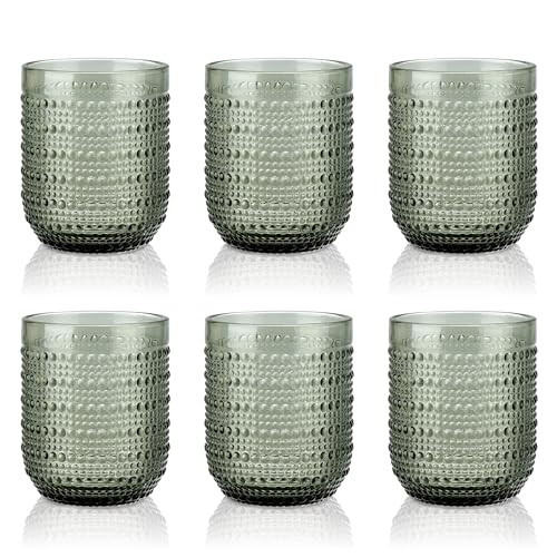Joeyan Grey Vintage Drinking Glasses,Embossed Hobnail Colored Glass Cups,Textured Beaded Water Tumbler,Romantic Beverage Juice Soda Cocktail Coffee Glassware,8.5 oz,Set of 6,Dishwasher Safe | Amazon (CA)