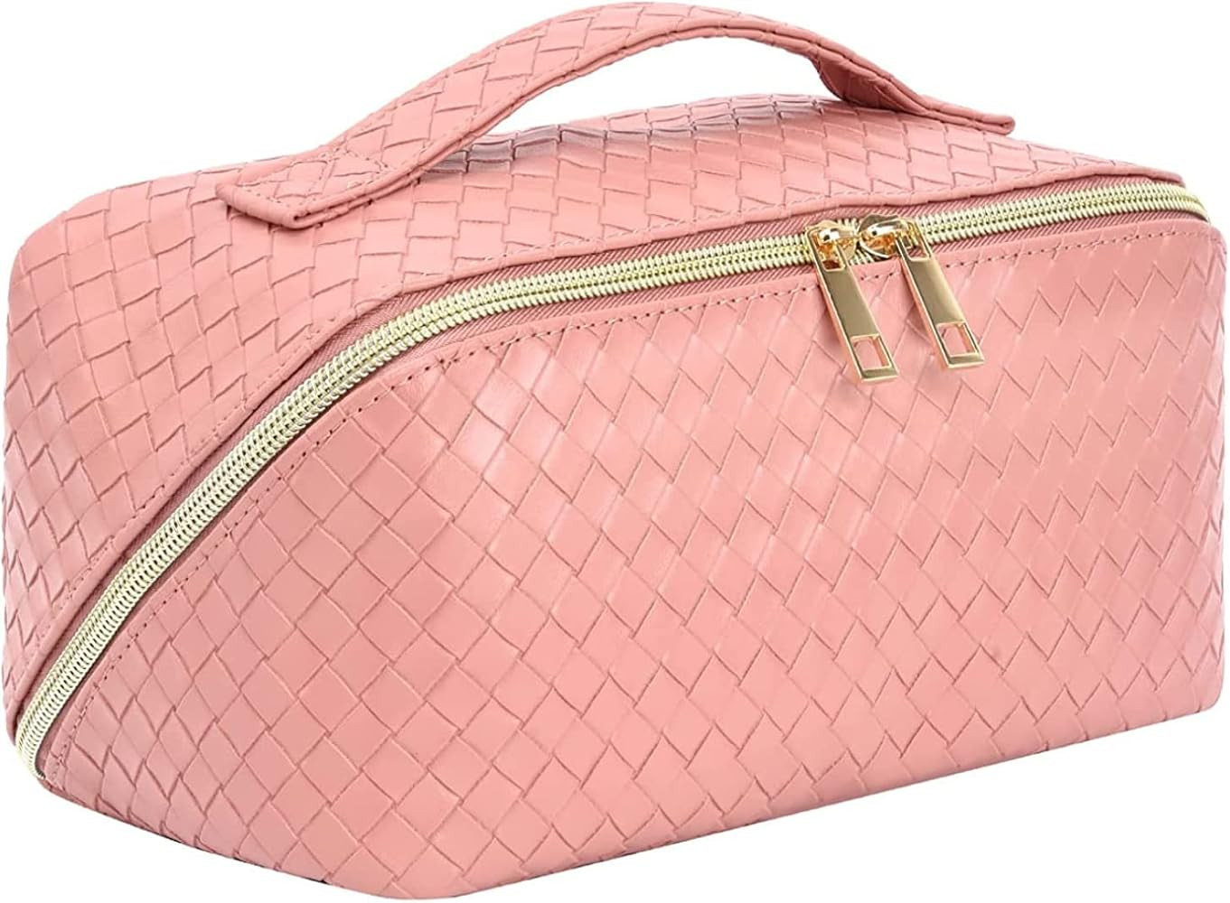 Makeup Bag Large Capacity Travel Cosmetic Bag Portable Leather Waterproof Cosmetic Bags Makeup Bag Organizer for women and girls Gifts Christmas gift (Pink) | Amazon (US)