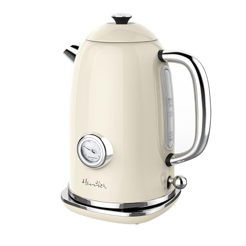 Harriet Electric Kettle, 1.8L Retro Electric Tea Kettle with Thermometer, 1500W Stainless Steel Hot Water Kettle Electric with LED Indicator, Fast Boiling, Cordless, Auto Shut-Off, Beige White | Amazon (US)