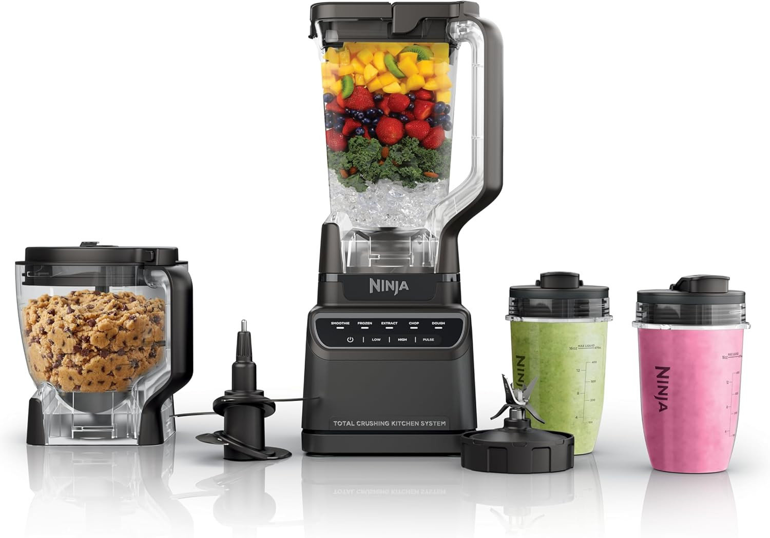 Ninja BR601AMZ Ninja Total Crushing Kitchen System for Smoothie, Frozen, Extract, Chop & Dough, 1200 Watt, 72-oz. Full-Size Pitcher, 8-cup Food Processor Bowl, 18-oz. To-Go Cup, BPA Free, Dark Grey | Amazon (US)