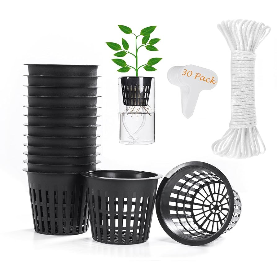 ORIMERC 30 Pack 3 inch Net Cup Pots with 30 feet Hydroponic Self Watering Wick & 30 Plant Labels ... | Amazon (US)