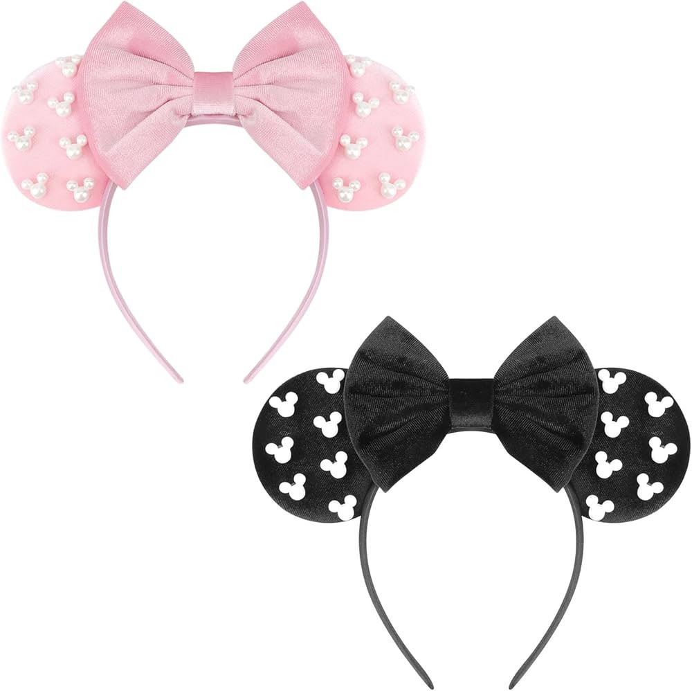DRESHOW Mouse Ears Headbands for Women Girls Pearl Hairbands Bow Head bands Velvet Head band Chri... | Amazon (US)