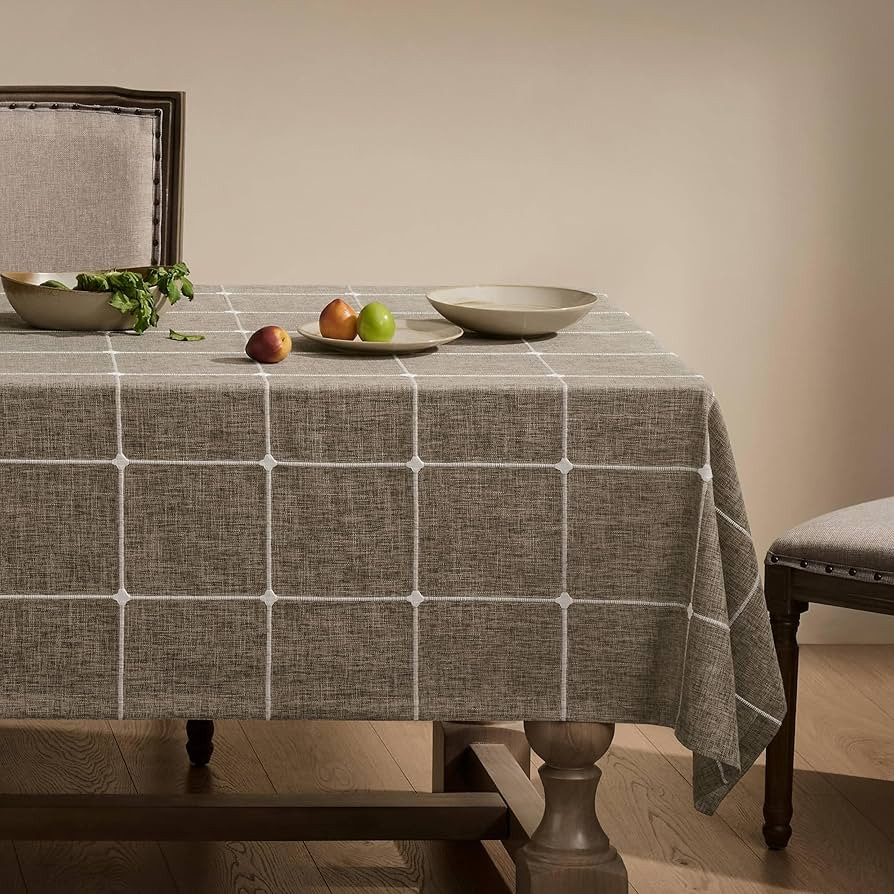 ZeeMart Grid Embroidered Hemmed Tablecloths, Cocoa Brown 60x84 Inch, Farmhouse Style Heavy Weight... | Amazon (US)