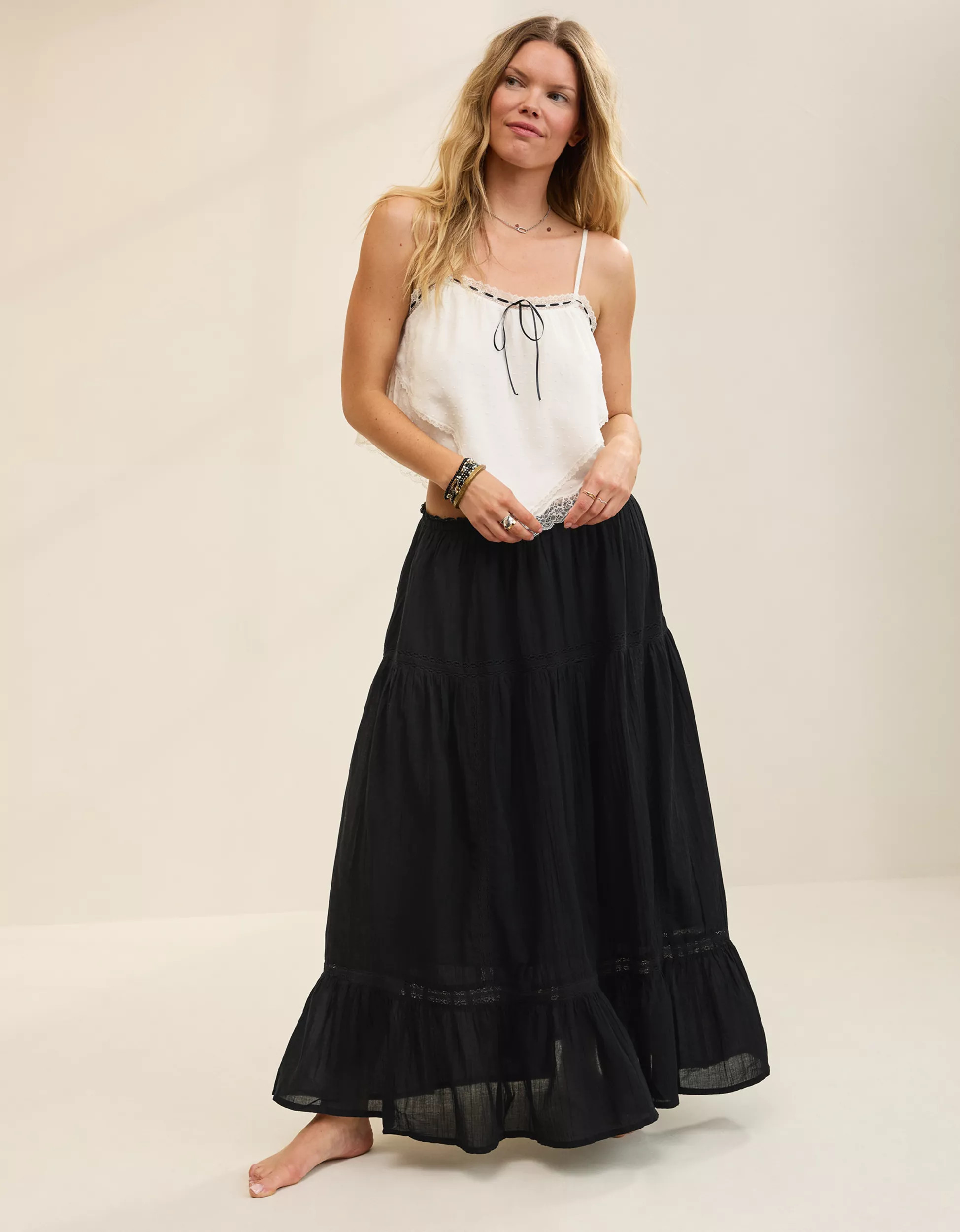 Aerie Lace Trim Maxi Skirt | Aerie