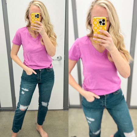Clearance $4 basic tee at Walmart! Perfect for spring! I’m wearing a size small. New 90’s boyfriend jeans in the dark wash, size up 1-2 sizes. 

#LTKunder50 #LTKsalealert #LTKstyletip