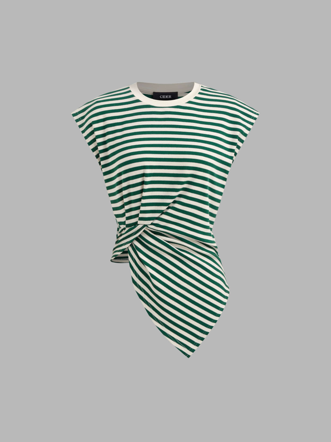 Knit Fabric Cotton-blend Stripe Asymmetrical Short Sleeve Top For Daily Casual | Cider
