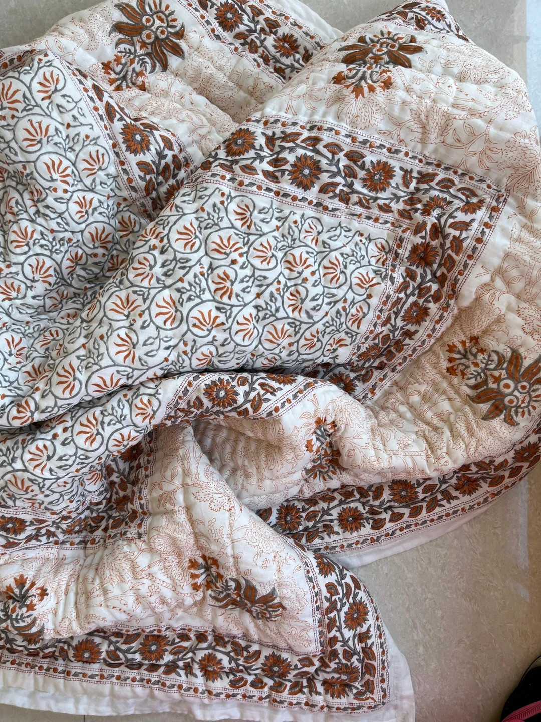Hand Block Printed Quilt, Indian Handmade Jaipur Razai Cotton Voile Handmade Floral Quilt, Jaipur... | Etsy (US)