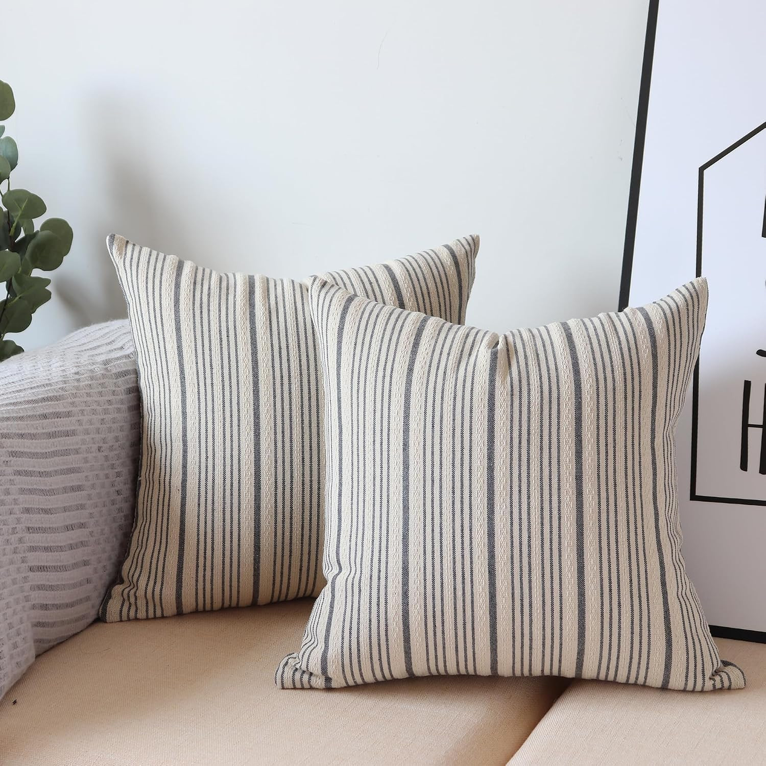 Gray Outdoor Striped Decorative Couch Throw Pillow Covers 20x20 | Amazon (US)