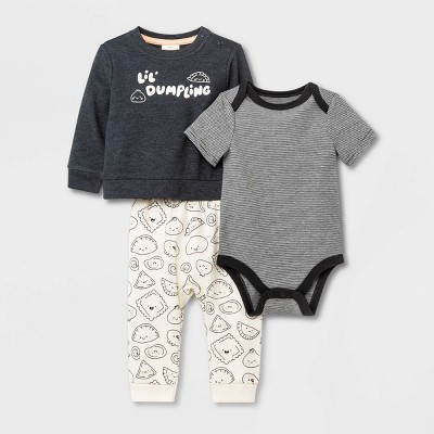 Baby Boys' 3pc 'Lil' Dumpling Sweatshirt Top & Bottom - Cat & Jack™ Black | Target
