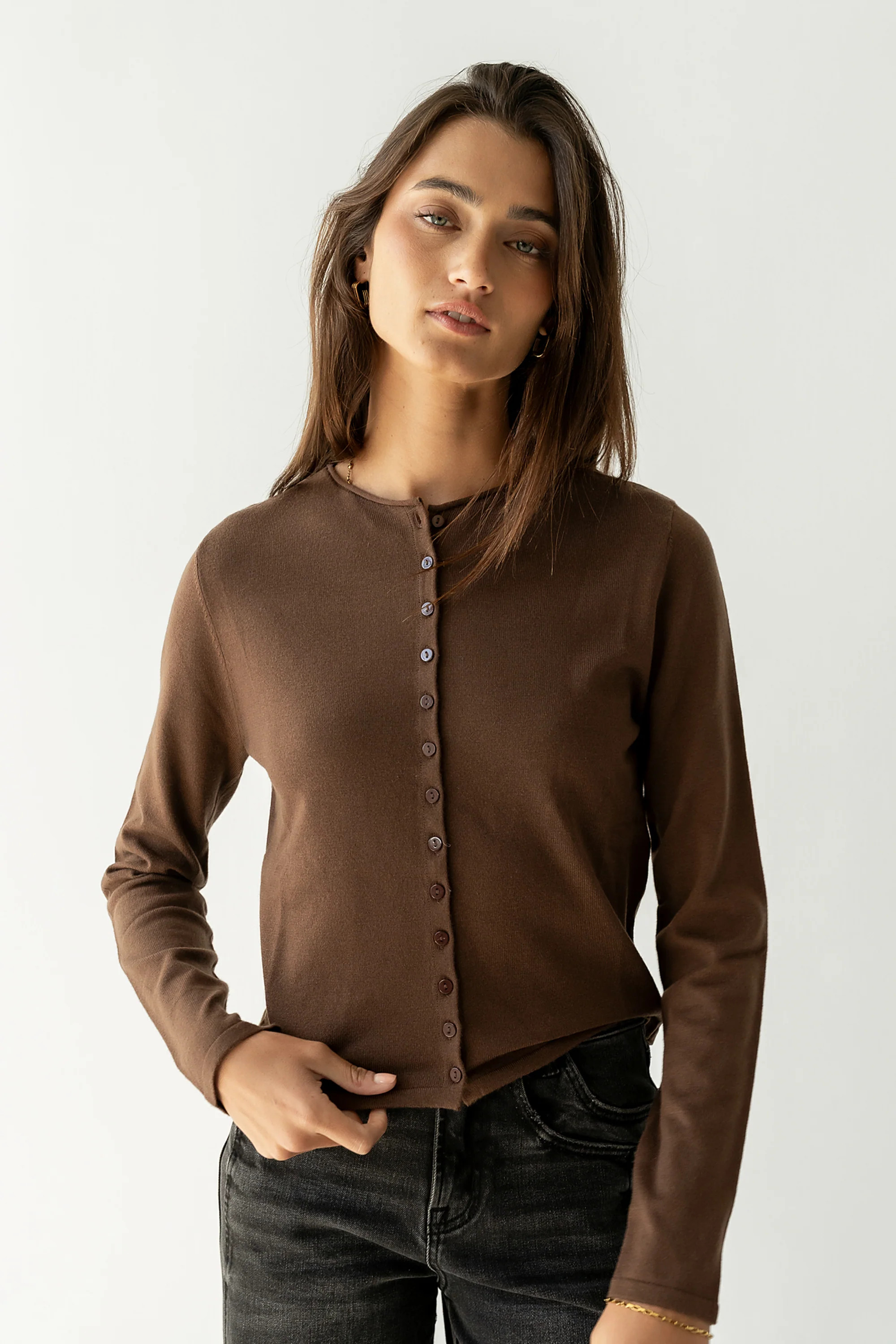 Maddy Button Up Cardigan in Brown | Böhme US