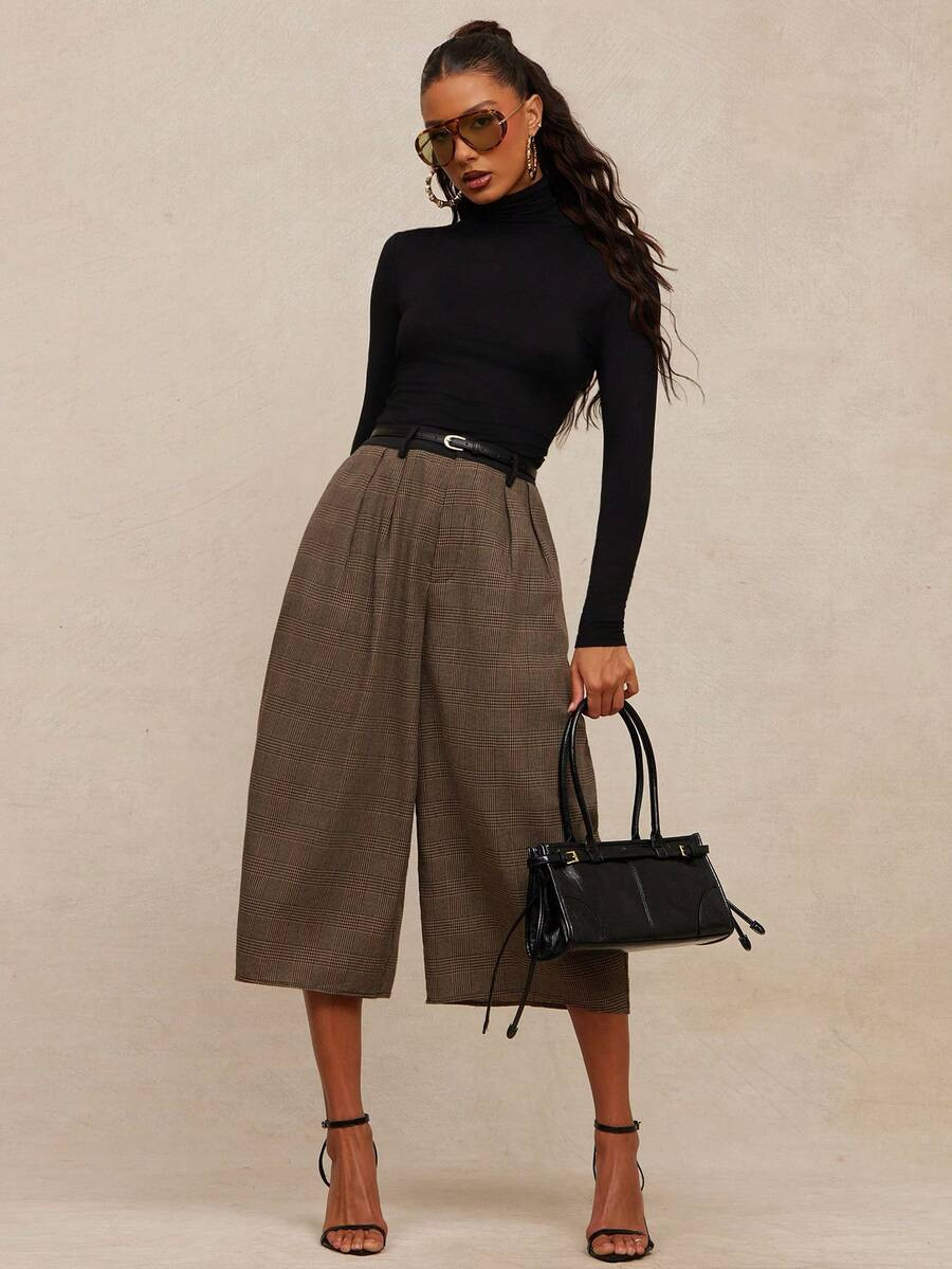 NYA SZN Pants Shorts Oversized High Rise Baggy Pleated Business Casual Officewear Festive Holiday... | SHEIN