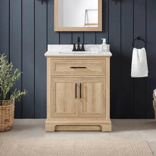 Home Decorators Collection Doveton 30 in. Single Sink Freestanding Weathered Tan Bath Vanity with... | The Home Depot