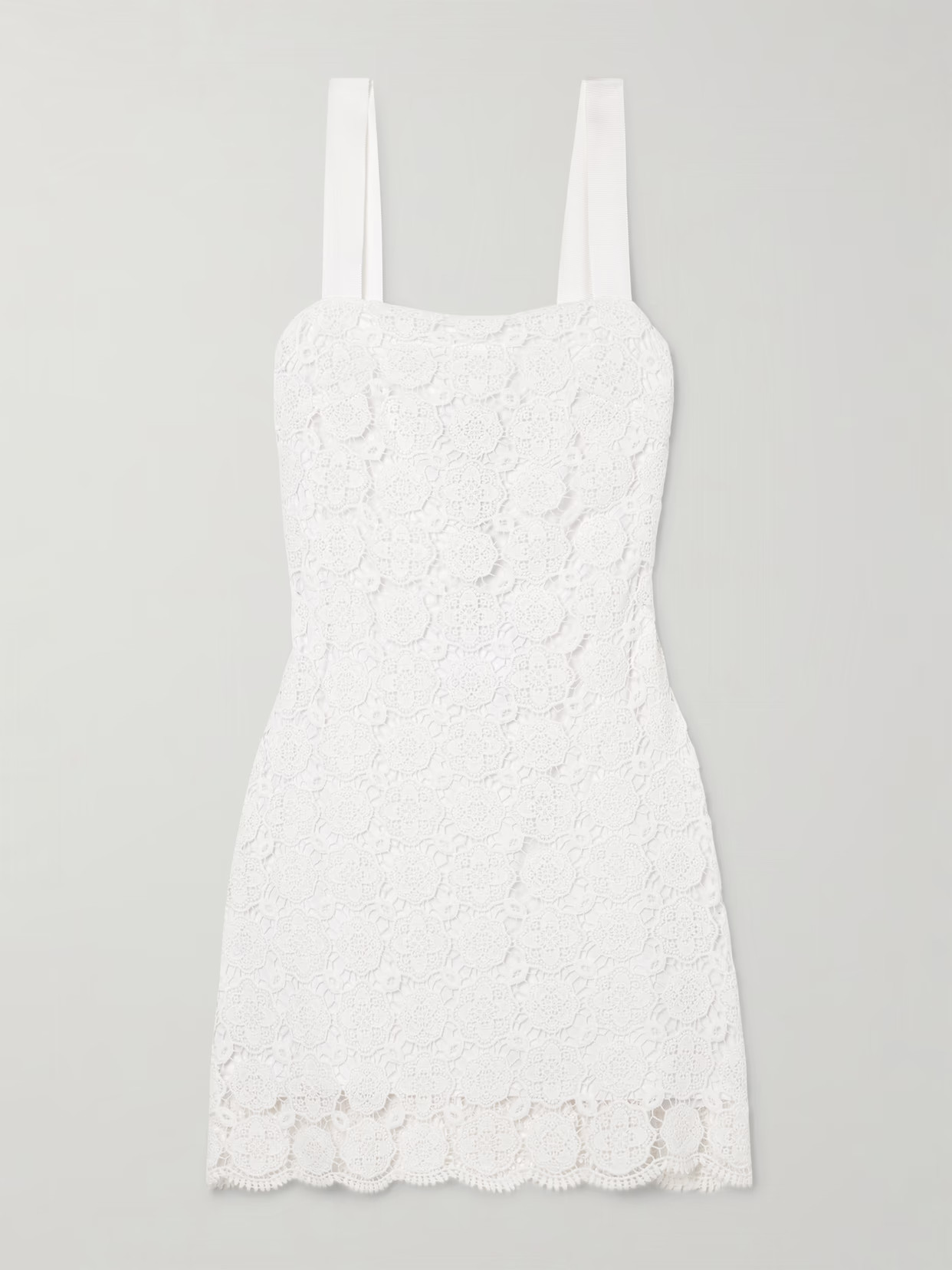 Miguelina - Kira Grosgrain-trimmed Guipure Lace Cotton Mini Dress - White | NET-A-PORTER (US)