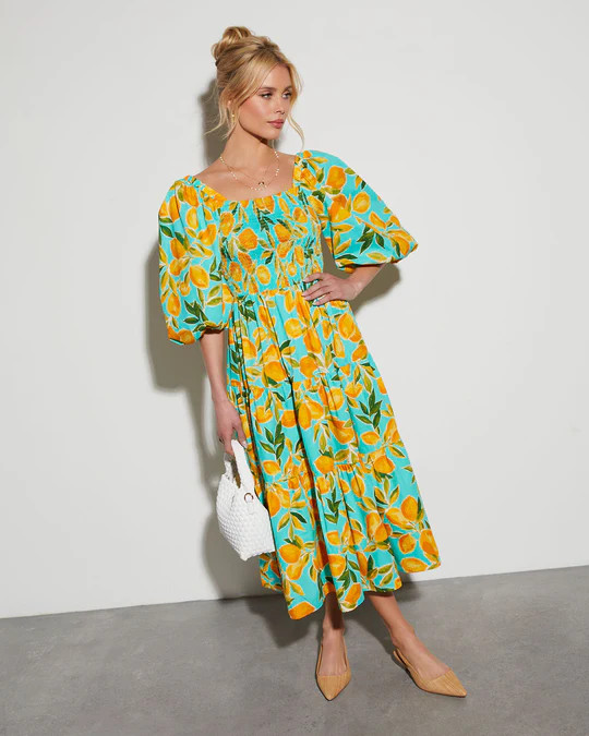 Summer in Amalfi Puff Sleeve Midi Dress | VICI