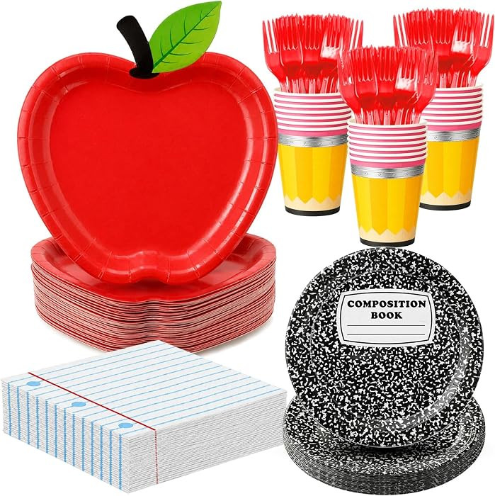 96Pcs Back to School Party Supplies, First Day of School Decorations with Apple Plates, Compositi... | Amazon (US)