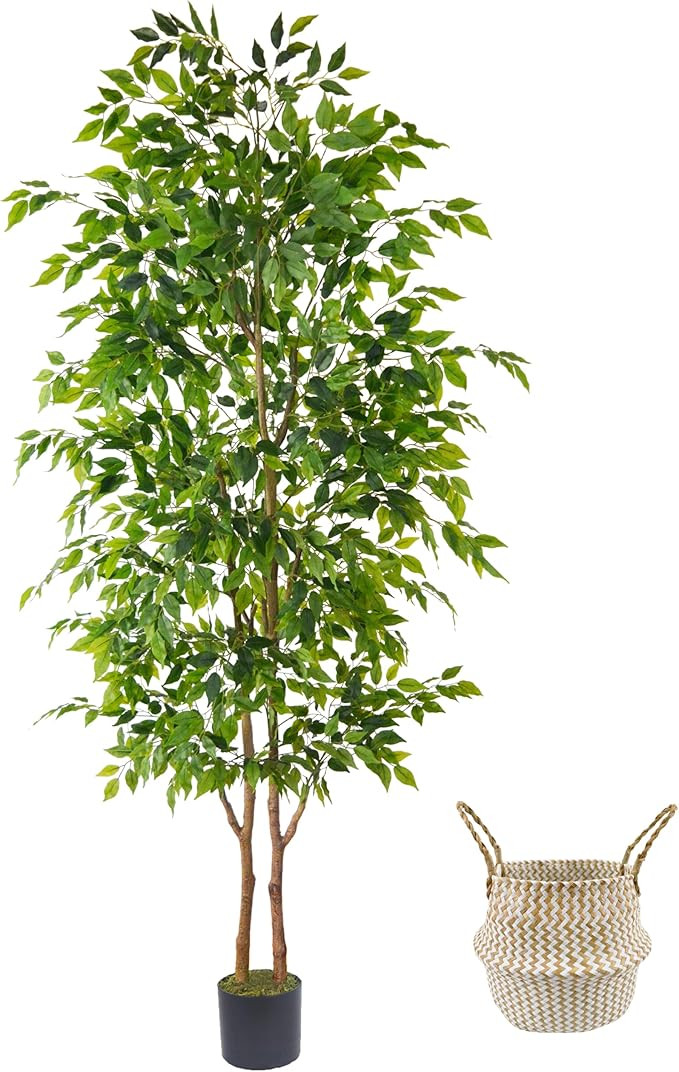 8ft Artificial Ficus Tree, 96” Realistic Ficus Leaves Large Fake Plant with Basket, Indoor Outd... | Amazon (US)