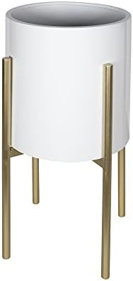 Stratton Home Decor White & Gold Metal Plant Stand - Elevated Indoor Planter Stand with Pot - Dec... | Amazon (US)
