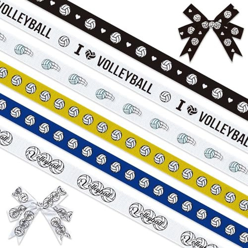 Threetols 6 Rolls 18 Yards Volleyball Ribbons, 3/8" Black White Dot Grosgrain Ribbons Sport Blue Yellow Ball Ribbons Wrapping Craft Ribbons for Sport Team Decoration and Theme Party Decorations | Amazon (US)