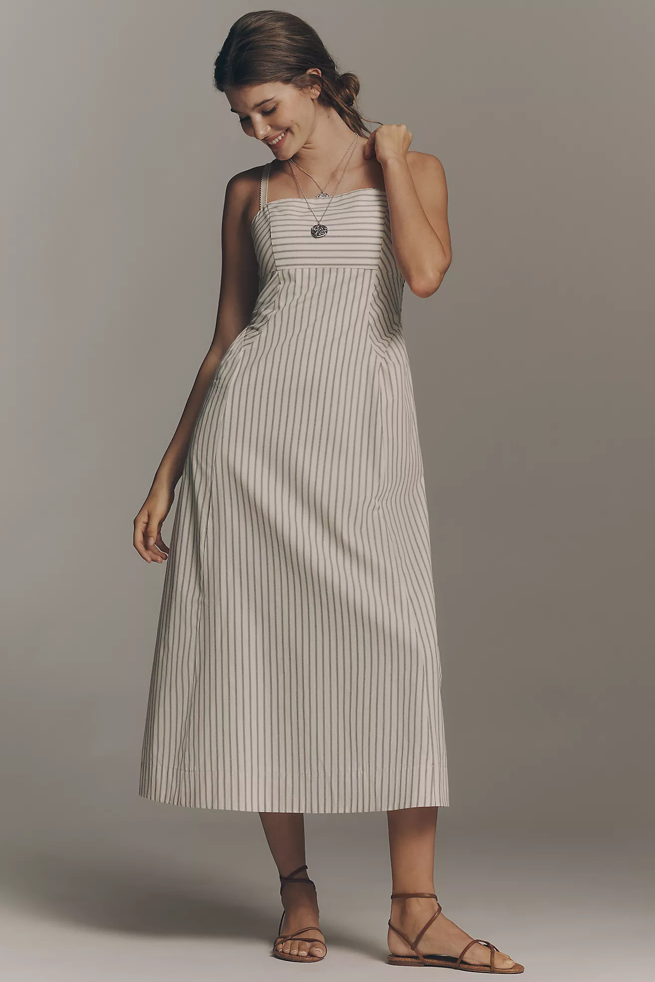 Greylin Lyla Gathered Side Sleeveless Stripe Midi Dress | Anthropologie (US)