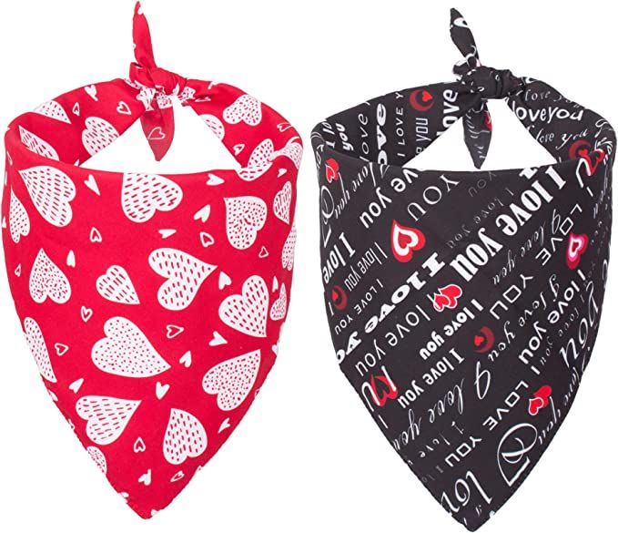 ADOGGYGO 2 Pack Valentine's Day Dog Bandana Reversible Triangle Bibs Scarf Accessories for Small ... | Amazon (US)