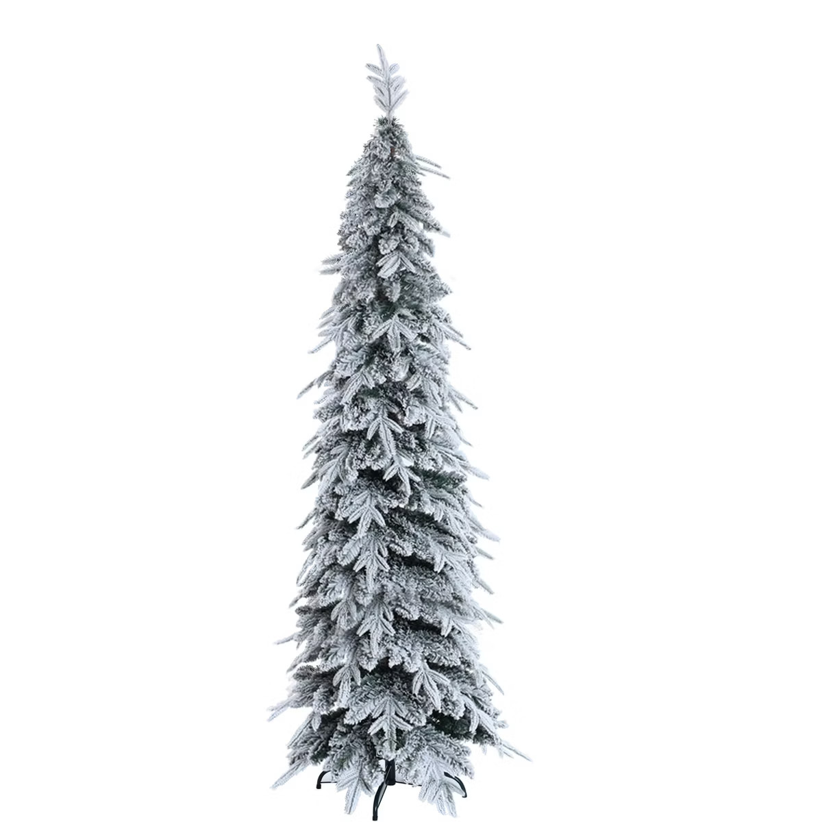LuxenHome 6.9Ft Pencil Christmas Tree, Unlit Skinny Artificial Snow-Flocked Christmas Tree with X... | Target
