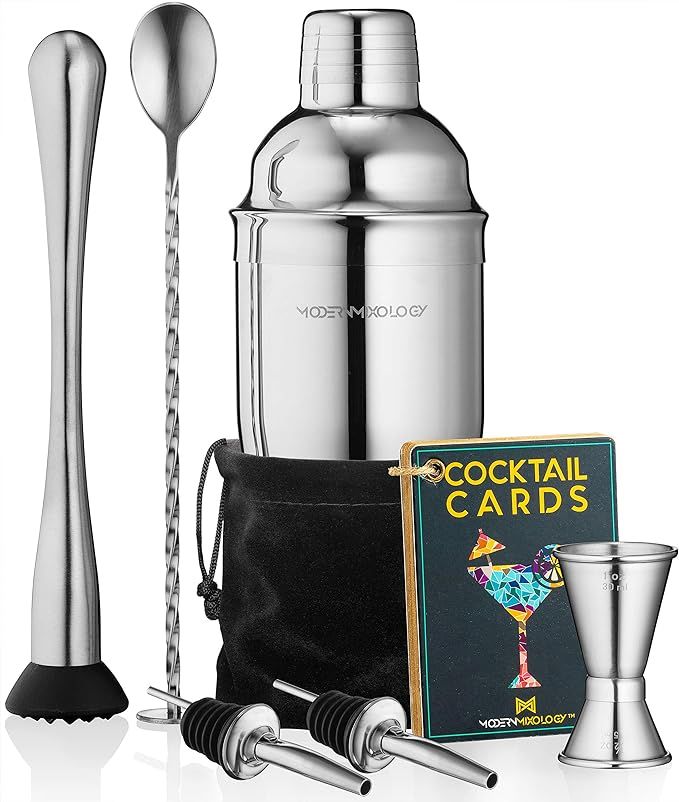 Cocktail Shaker Set Drink Mixer // 8-piece Portable Bartender Kit with 24oz Martini Shaker Bar To... | Amazon (US)