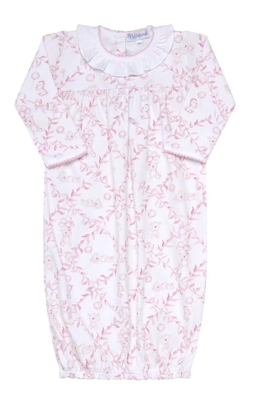 Teddy Bear Trellis Baby Pima Gown: Pink | Loozieloo