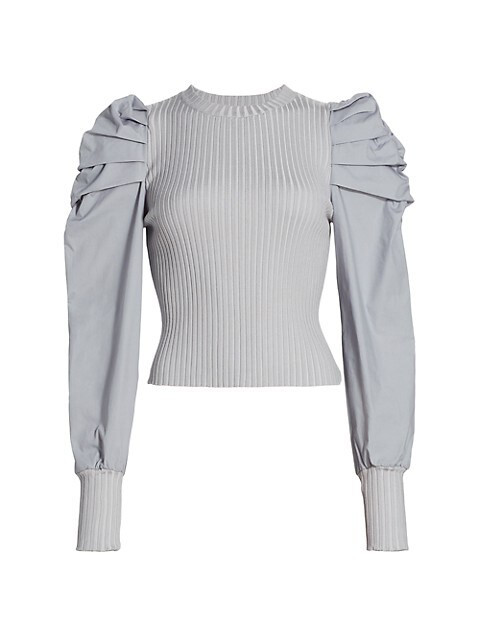Mixed Media Puff-Sleeve Top | Saks Fifth Avenue
