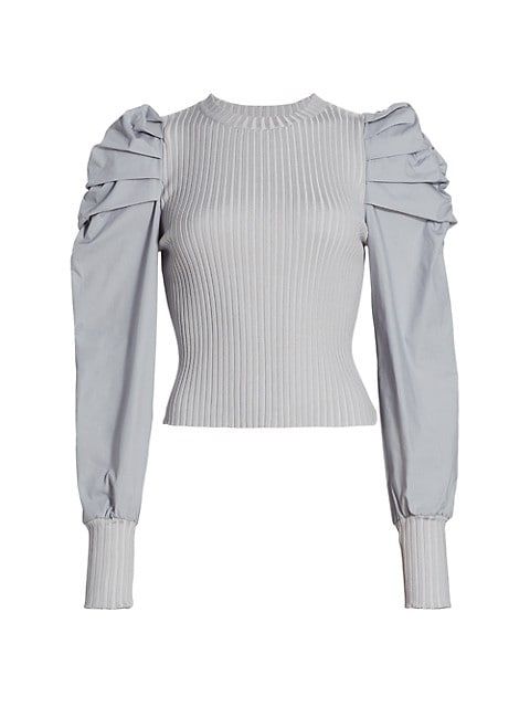 Mixed Media Puff-Sleeve Top | Saks Fifth Avenue